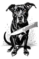 dog standing with a knife in its mouth tattoo design idea