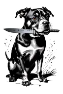 dog standing with a knife in its mouth tattoo design idea