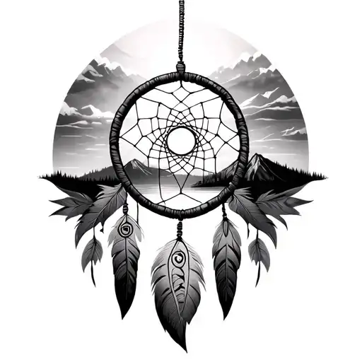 montana landscape dream catcher entangled in a beautiful tattoo design idea