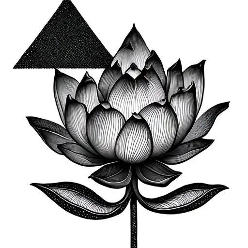 abstract geometric lotus flower in reverse triangle tattoo design idea