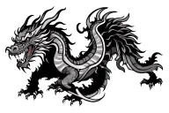 single head traditional Japanese dragon without wings black and grey full length design tattoo design idea