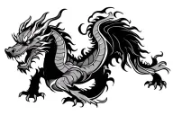 single head traditional Japanese dragon without wings black and grey full length design tattoo design idea