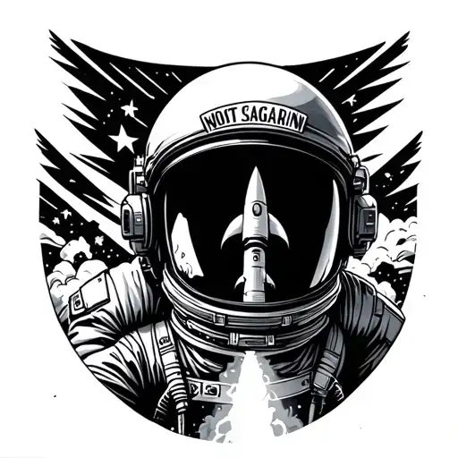 High quality, sketch for the sleeve of the tattoo on the forearm of Gagarin in the helmet and the inscription went on a mocking plan, the rocket takes off tattoo design idea