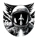 High quality, sketch for the sleeve of the tattoo on the forearm of Gagarin in the helmet and the inscription went on a mocking plan, the rocket takes off tattoo design idea