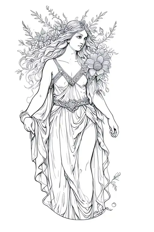 goddess Circe with flowers tattoo design idea