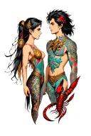 sagittarius women and scorpio man looking at each other tattoo design idea