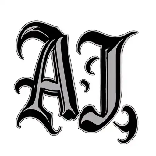 "A J" overlap 2 letters A J old english tattoo design idea