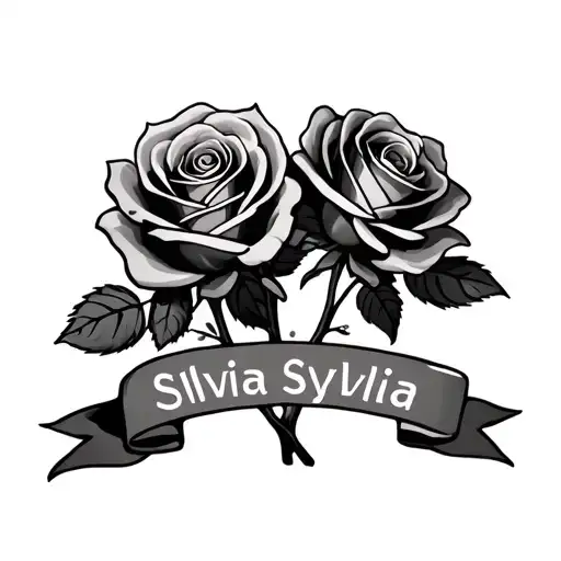 four roses with the name, Sylvia and a gangster style tattoo design idea