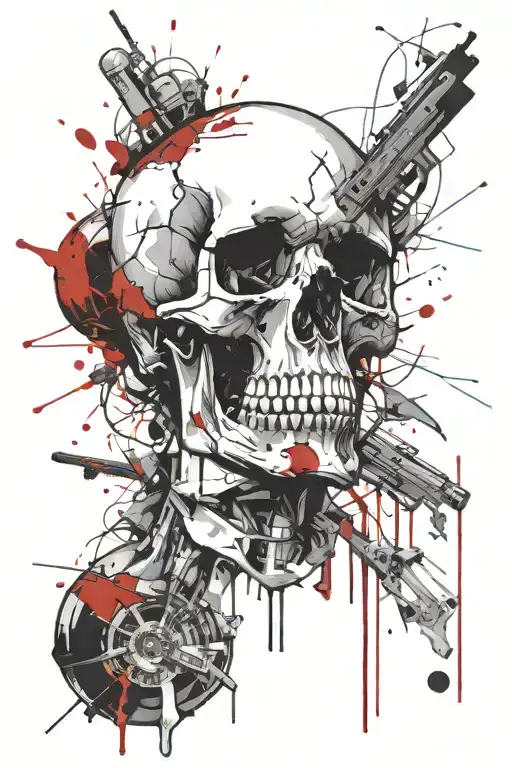 skull exploding from a gunshot wound tattoo design idea