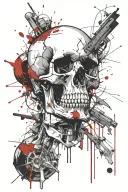 skull exploding from a gunshot wound tattoo design idea