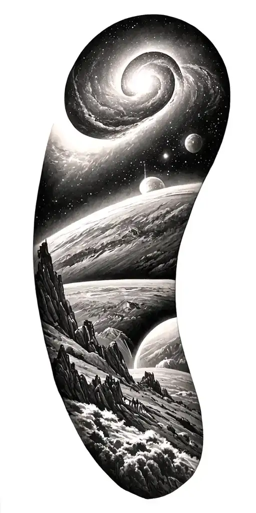 Galaxy Landscape With Technology Tattoo sketch tattoo design idea