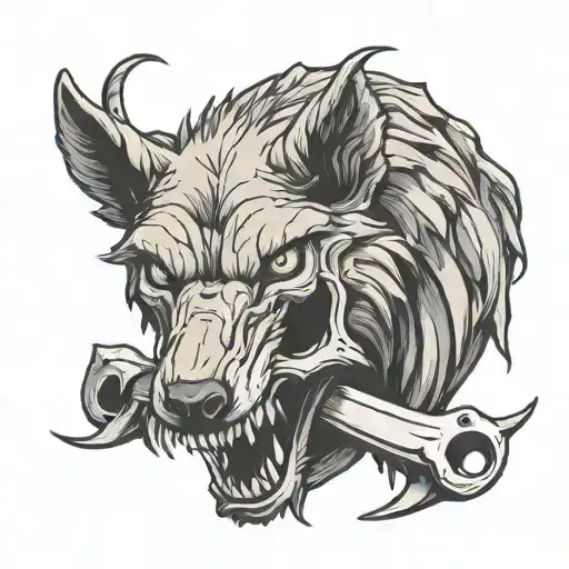 wolf ripping a ram skull tattoo design idea