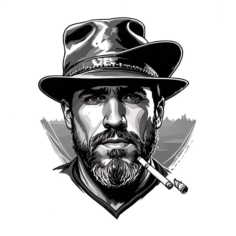 Peterbilt, siloutte of man with baseball hat and cigarette, concrete cowboy tattoo design idea