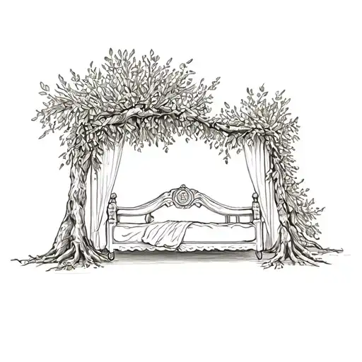 wedding bed carved into olive tree tattoo design idea