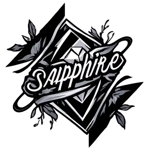 the name 'sapphire' with a single diamond shaped line outlining tattoo design idea