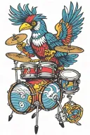 A colorful tattoo of a bird playing the drums in different countries around the world tattoo design idea