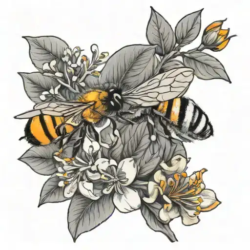 honey bee and orange blossom tree tattoo design idea