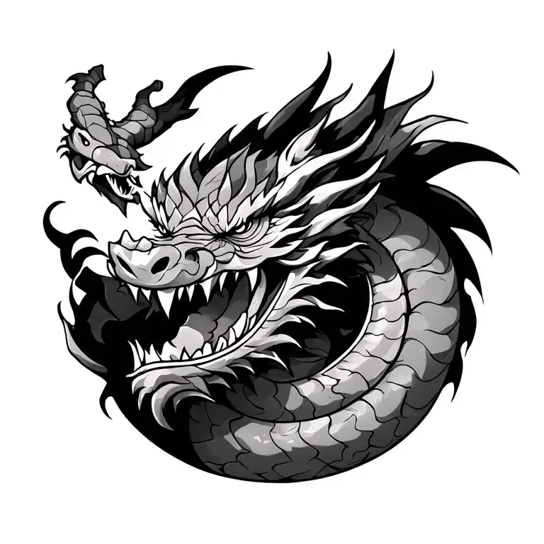 traditional Japanese Yakuza dragon back tattoo but with Shenron from Dragonball z. dragon head center of back tattoo design idea
