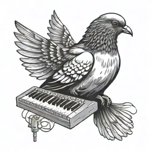 pigeon playing synthesizer tattoo design idea