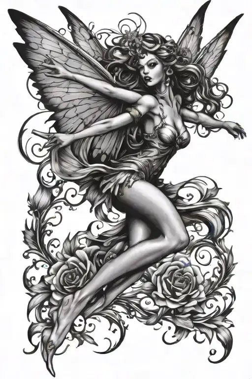sexy fairy flying together tattoo design idea
