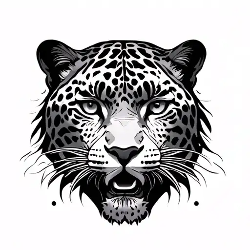 jaguar black and white neo trad tattoo design idea