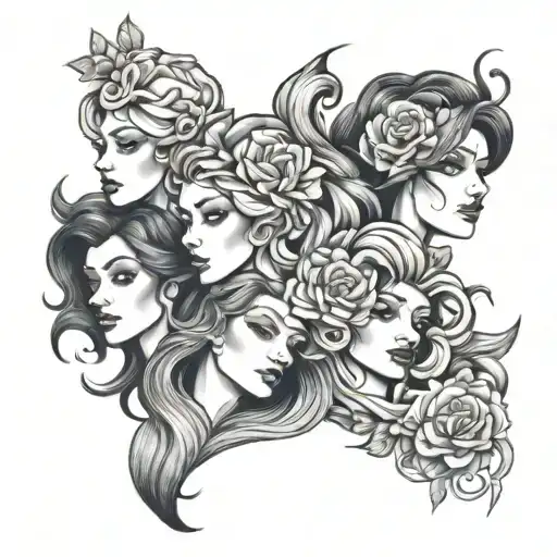 3 daughters tattoo design idea