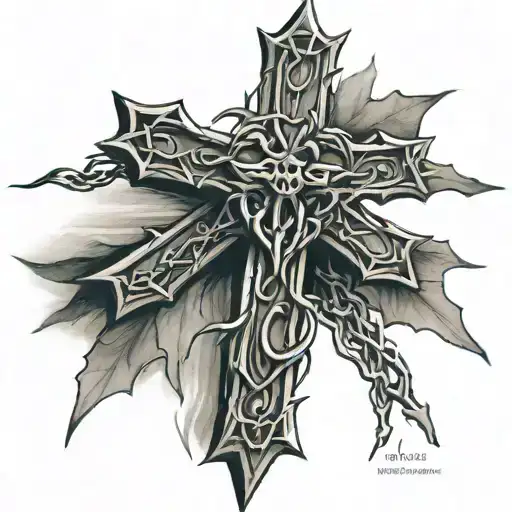 Cross with the crown of thorns wrapped around the top with the bible verse Luke 1:37 tattoo design idea