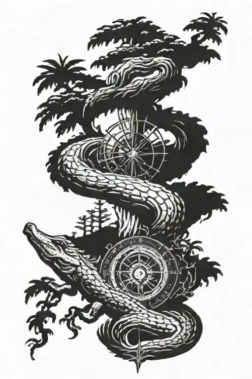 compass alligator cypress tree growing tattoo design idea