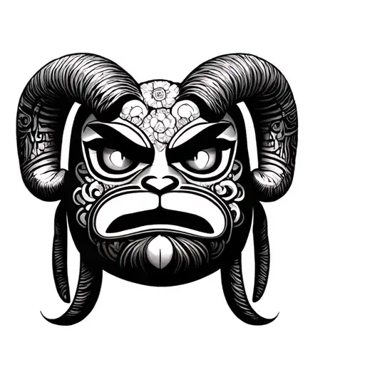 daruma doll with ram horns tattoo design idea