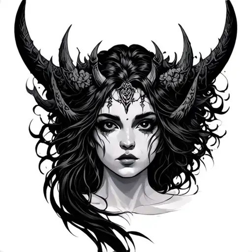 siren evil beautiful face tattoo design idea