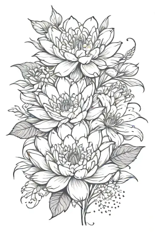 carnation, water lily, hawthorn, aster tattoo design idea