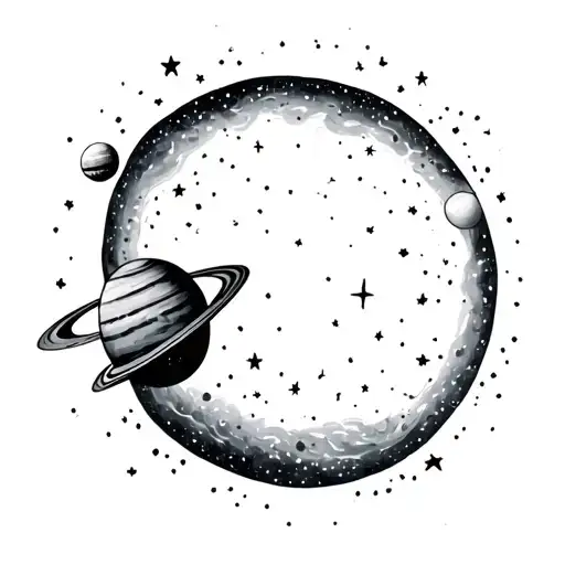 Space, galaxy, lots of stars and planets let your imagination go on the back of the shoulder tattoo design idea