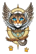 full Wing feathers with blue eyes and sagittarius sign and cat paw print tattoo design idea