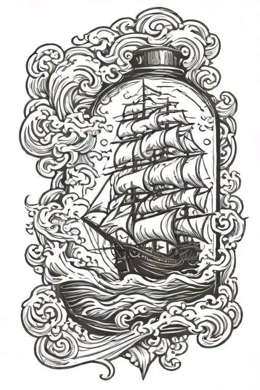 ship in a storm in bottle tattoo design idea
