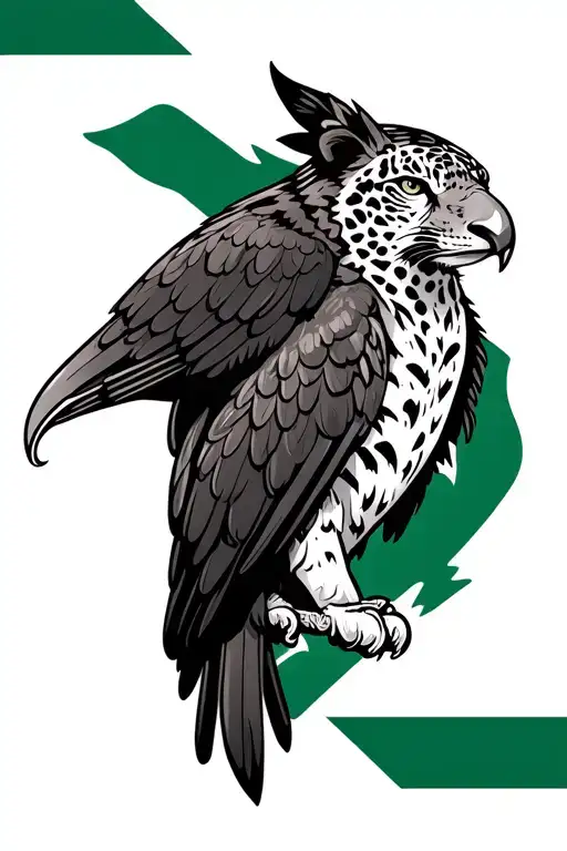 Guyana Flag, inside the flag there is a harpy eagle and a Jaguar  tattoo design idea