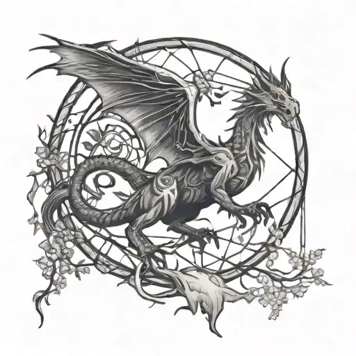 tree of life dreamcatcher dragon tattoo design idea