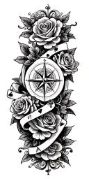 filigree design with playing cards, compass and roses tattoo design idea