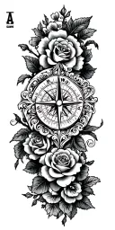 filigree design with playing cards, compass and roses tattoo design idea