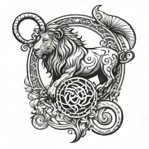 leo zodiac symbol with Capricorn symbol intertwined just symbols no animals  tattoo design idea