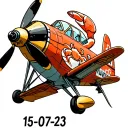 An old school style propeller plane with a crab pattern on the front of the plane and 15-07-23 written on the side  tattoo design idea