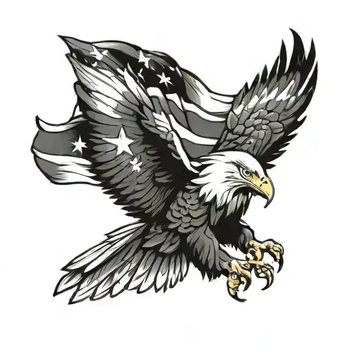 bald eagle with American flag downward spiral tattoo design idea