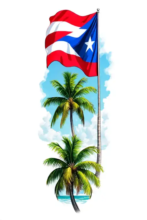 palm trees with the Puerto Rican flag waving tattoo design idea
