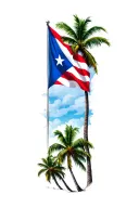 palm trees with the Puerto Rican flag waving tattoo design idea