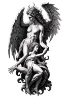heaven vs hell theme with angels and demons fighting tattoo design idea