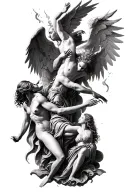 heaven vs hell theme with angels and demons fighting tattoo design idea