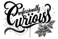 "Professionally curious " script font tattoo design idea