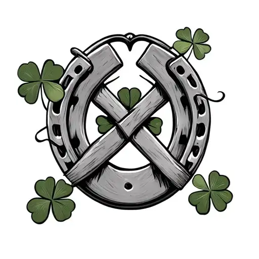 shamrock and horseshoe intertwined tattoo design idea