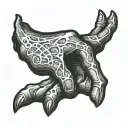 bone hand, engraved with magic runes  tattoo design idea