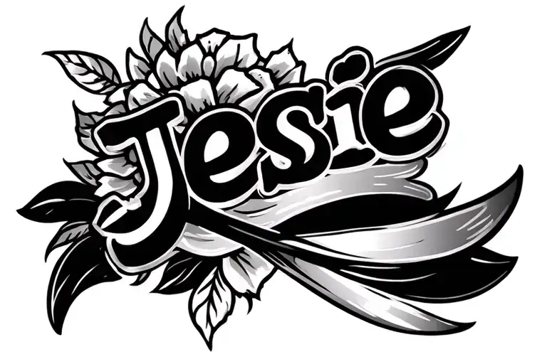 generate a large tattoo stencil with the name jessie in the middle to go on the back of a forearm for men tattoo design idea