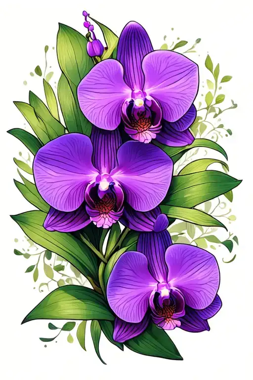 purple orchid flowers tattoo design idea